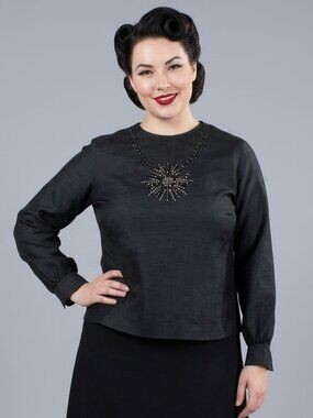 XL Vintage 50s ADELAAR SILK Rhinestone Blouse Top